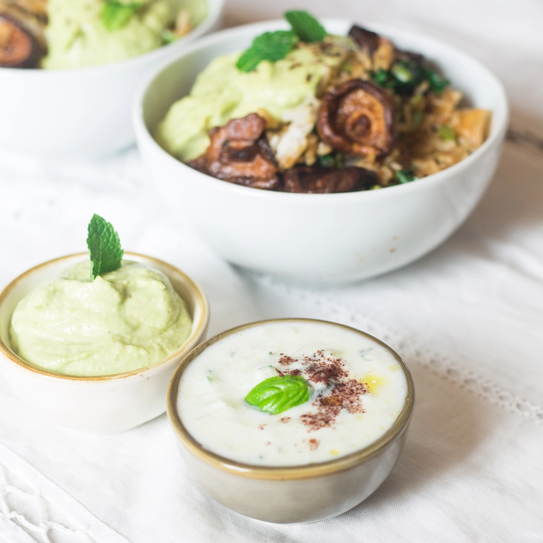 Recipe: Turnip greens and shitake basmati rice with 2 souces - 1