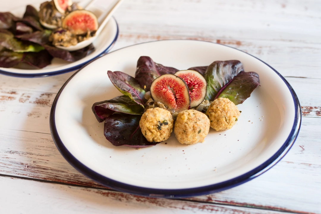 Recipe:  Millet meatballs with figs and aubergine sweet and sour sauce