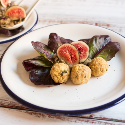  Millet meatballs with figs and aubergine sweet and sour sauce