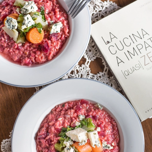 Beetroot and goat blu cheese risotto