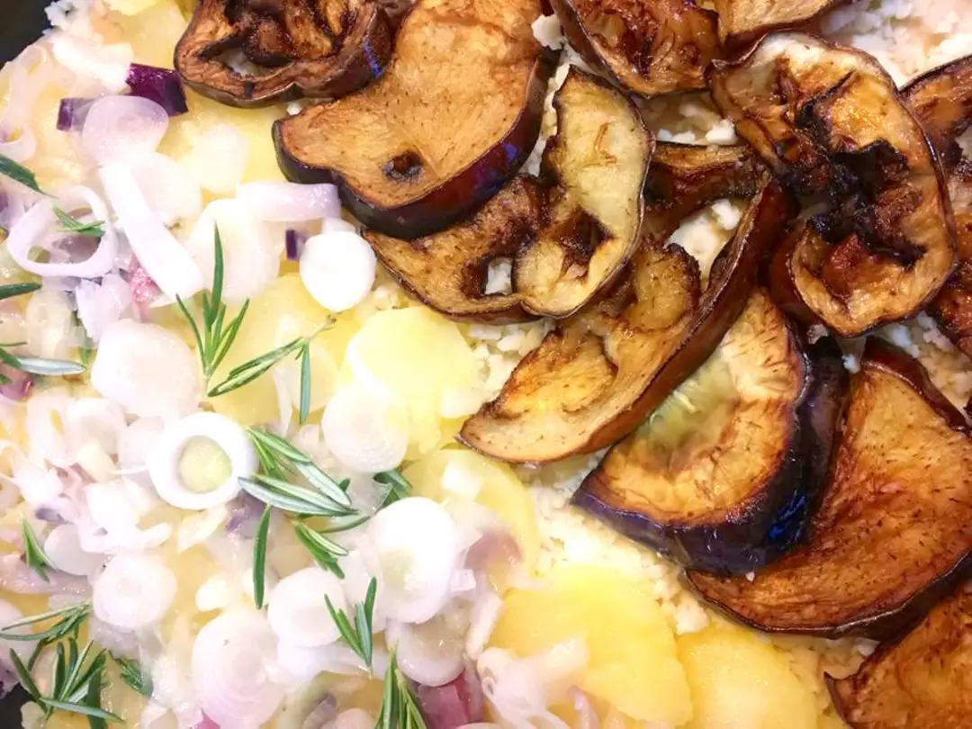 Recipe: Focaccia with aubergines, onions, potatoes and rosemary