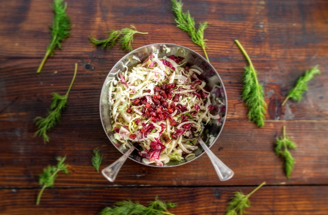 Recipe: Green cabbage and pomegranate with dill mustard vinaigrette 